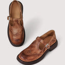 Women's Vintage Brogue T-Bar Mary Jane Shoes – Buckle Strap Round Toe Flat