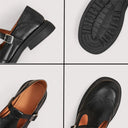 Women's Vintage Brogue T-Bar Mary Jane Shoes – Buckle Strap Round Toe Flat