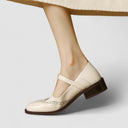 Women's Vintage Brogue T-Bar Mary Jane Shoes – Gold Buckle Low Block Heel