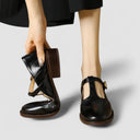 Women's Vintage Brogue T-Bar Mary Jane Shoes – Gold Buckle Low Block Heel