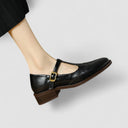 Women's Vintage Brogue T-Bar Mary Jane Shoes – Gold Buckle Low Block Heel
