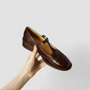 Women's Vintage Brogue T-Bar Mary Jane Shoes – Gold Buckle Low Block Heel