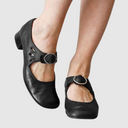 Women's Vintage Cutout Mary Jane Shoes – Round Buckle Strap Low Block Heel