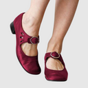 Women's Vintage Cutout Mary Jane Shoes – Round Buckle Strap Low Block Heel
