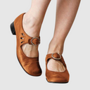 Women's Vintage Cutout Mary Jane Shoes – Round Buckle Strap Low Block Heel