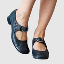 Women's Vintage Cutout Mary Jane Shoes – Round Buckle Strap Low Block Heel