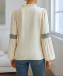 Women's Vintage Embroidered Blouse – V Neck Ruffle Collar Long Sleeve Top