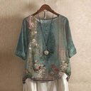 Women's Vintage Floral Print Blouse – Round Neck Half Sleeve Boho Casual Top