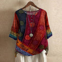 Women's Vintage Floral Print Blouse – Round Neck Half Sleeve Boho Casual Top