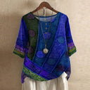 Women's Vintage Floral Print Blouse – Round Neck Half Sleeve Boho Casual Top