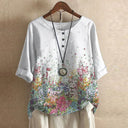 Women's Vintage Floral Print Blouse – Round Neck Half Sleeve Boho Casual Top