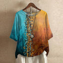 Women's Vintage Floral Print Blouse – Round Neck Half Sleeve Boho Casual Top
