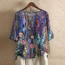 Women's Vintage Floral Print Blouse – Round Neck Half Sleeve Boho Casual Top
