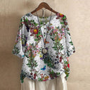 Women's Vintage Floral Print Blouse – Round Neck Half Sleeve Boho Casual Top