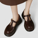 Women's Vintage T-Bar Mary Jane Shoes – Gold Buckle Chunky Platform Round Toe