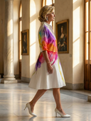 Women's Watercolor Floral Print Shirt Dress – Knee Length 3/4 Sleeve Garden Party