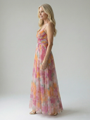 Women's Watercolor Floral Wrap Maxi Dress – V Neck Spaghetti Strap Wedding Guest