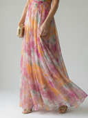 Women's Watercolor Floral Wrap Maxi Dress – V Neck Spaghetti Strap Wedding Guest