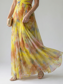 Women's Watercolor Floral Wrap Maxi Dress – V Neck Spaghetti Strap Wedding Guest