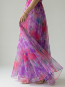 Women's Watercolor Floral Wrap Maxi Dress – V Neck Spaghetti Strap Wedding Guest