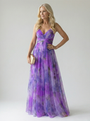 Women's Watercolor Floral Wrap Maxi Dress – V Neck Spaghetti Strap Wedding Guest