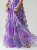 Women's Watercolor Floral Wrap Maxi Dress – V Neck Spaghetti Strap Wedding Guest