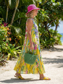 Women's Watercolour Floral Maxi – V Neck Sleeveless Panelled A-Line Beach Summer Dress