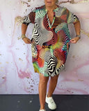 Women's Wave Print Midi – V Neck Short Sleeve Pocket Casual Everyday Dress