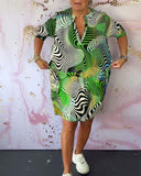 Women's Wave Print Midi – V Neck Short Sleeve Pocket Casual Everyday Dress