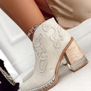 Women's Western Ankle Boots – Block Heel Studded Sole Stitched Panel Booties