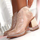 Women's Western Ankle Boots – Block Heel Studded Sole Stitched Panel Booties