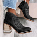 Women's Western Ankle Boots – Block Heel Studded Sole Stitched Panel Booties
