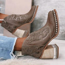 Women's Western Ankle Boots – Block Heel Studded Sole Stitched Panel Booties