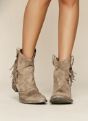 Women's Western Cowboy Ankle Boots – Pointed Toe Matte Napped Upper Low Stacked Heel