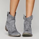 Women's Western Cowboy Ankle Boots – Pointed Toe Matte Napped Upper Low Stacked Heel