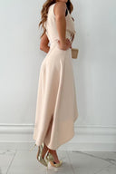 Women's Wrap Midi Dress – V Neck Sleeveless Ruffle Asymmetric Wedding Guest Dress