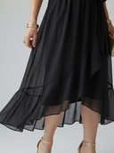 Women's Wrap V Neck Midi – Draped Bodice Elbow Sleeve Wedding Guest Dress