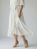 Women's Wrap V Neck Midi – Draped Bodice Elbow Sleeve Wedding Guest Dress